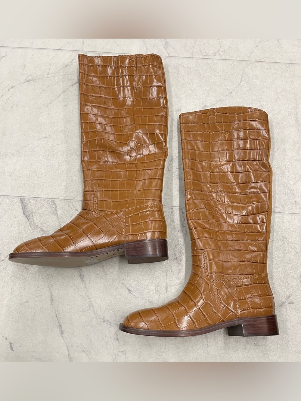 (NC-9) New Schutz Croco Terrance Up Leather Boot In Tan Size:8B